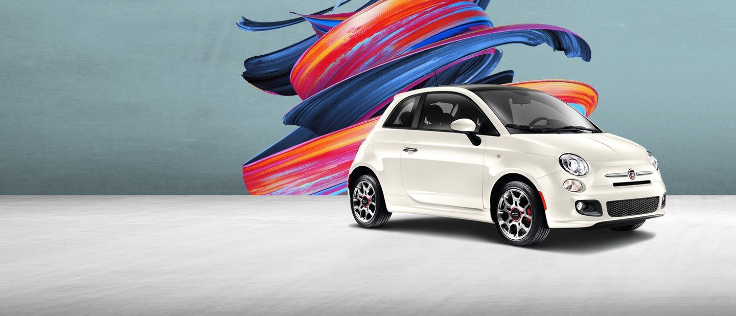 Fiat 500 in white on the coulorful background